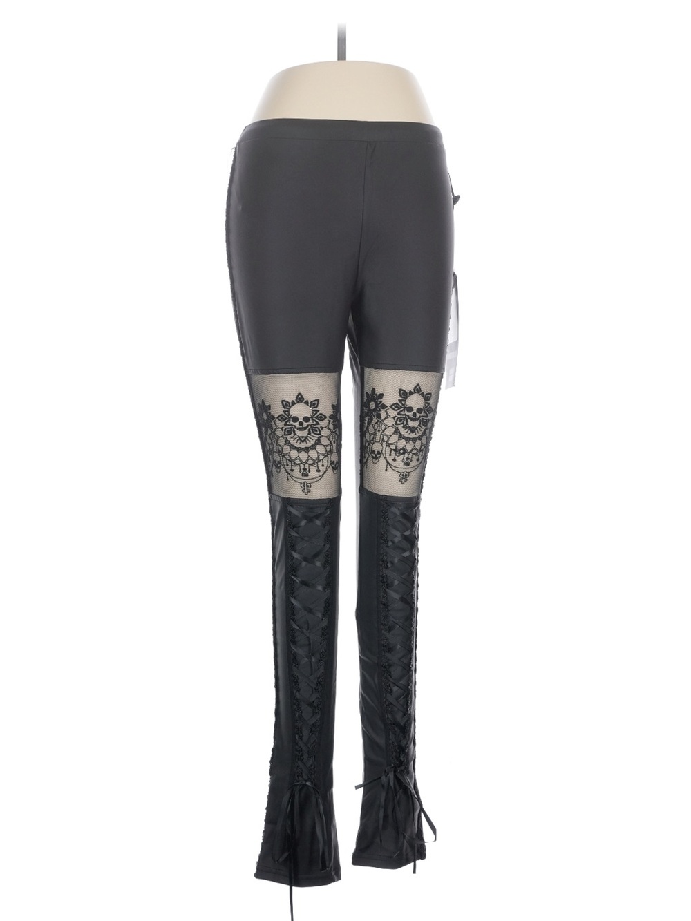 Faux Leather Lace-Up Thigh High Leggings - Black - Picture 5 of 16